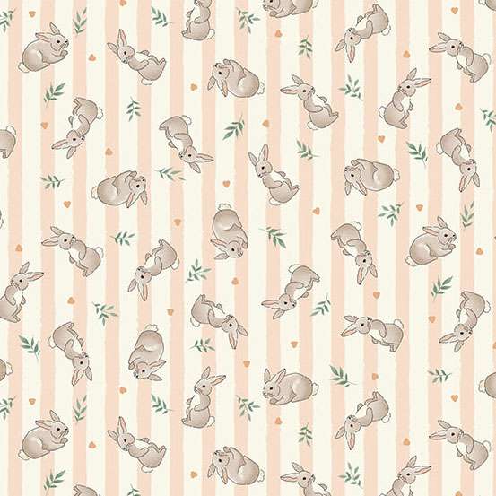Pattern of cartoon bunnies on a striped background