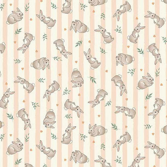 Pattern of cartoon bunnies on a striped background