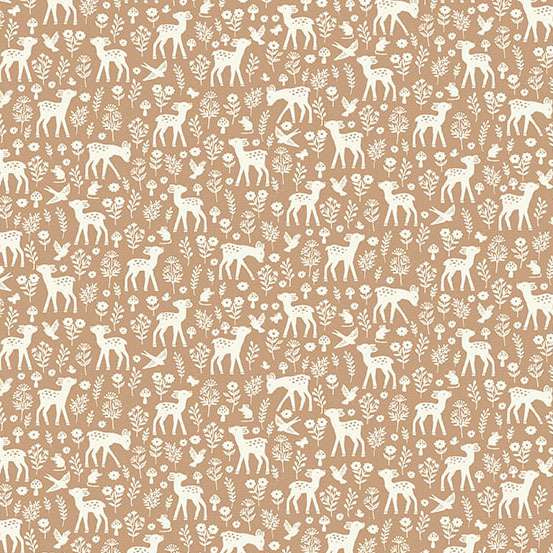 Pattern of white deer and flowers on a beige background