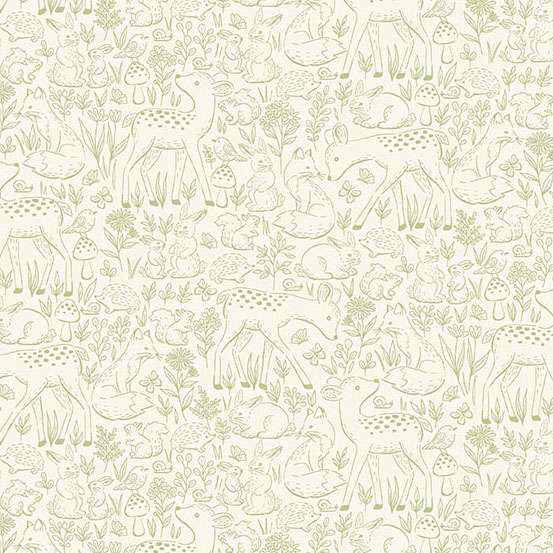 Pattern of forest animals and plants on a light background