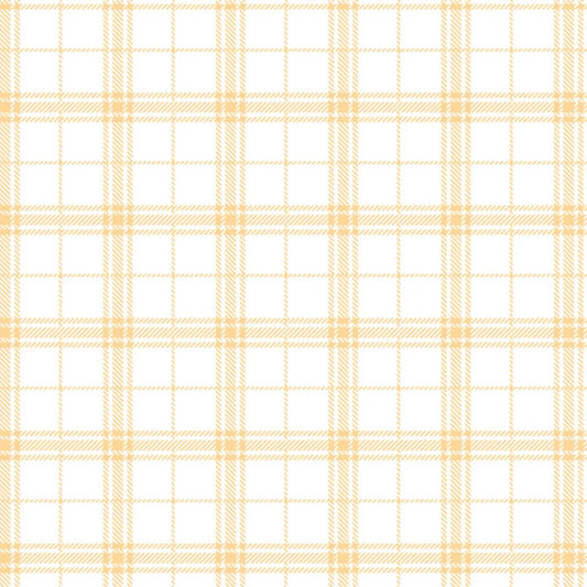 Light beige plaid print on white fabric.