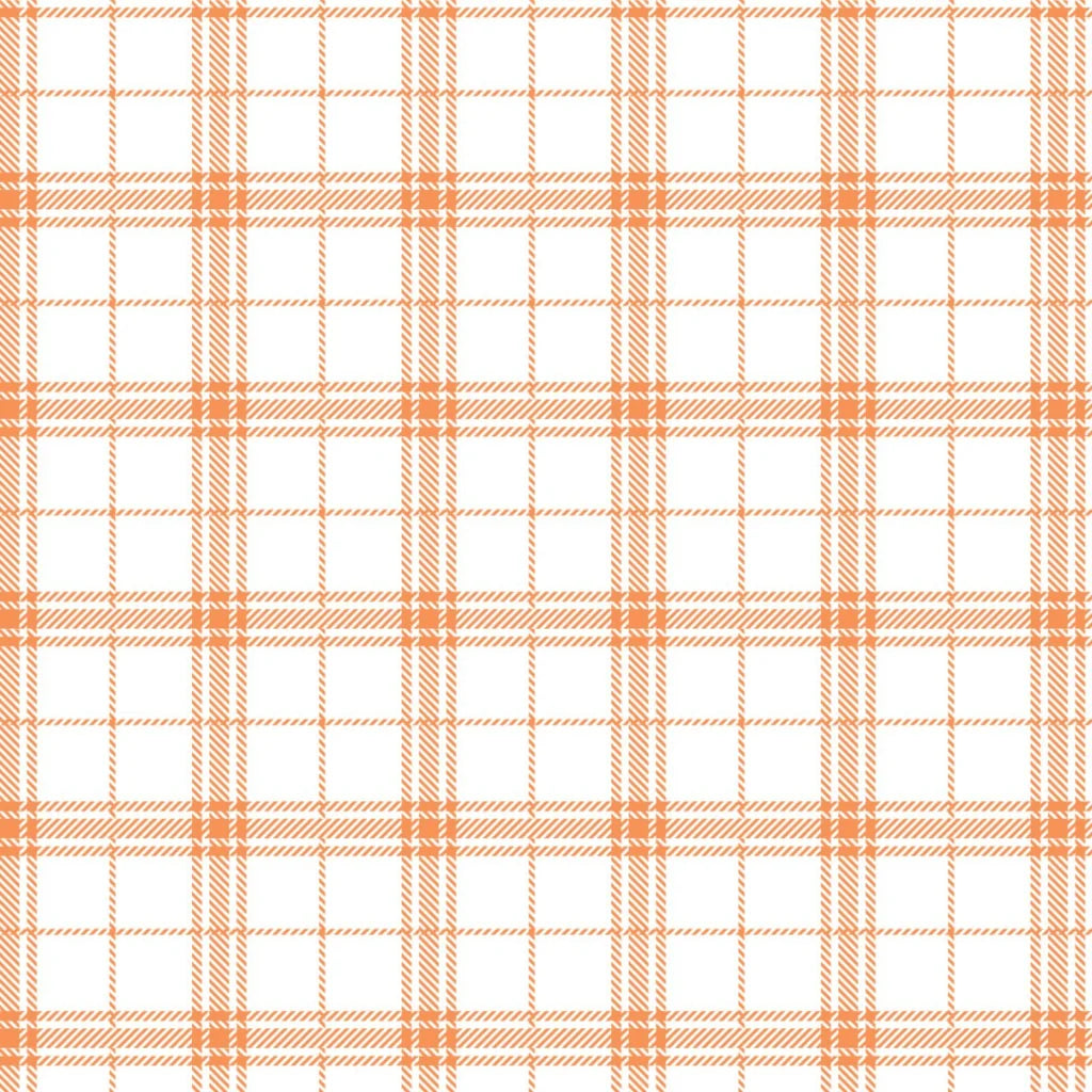 Orange plaid print on white.