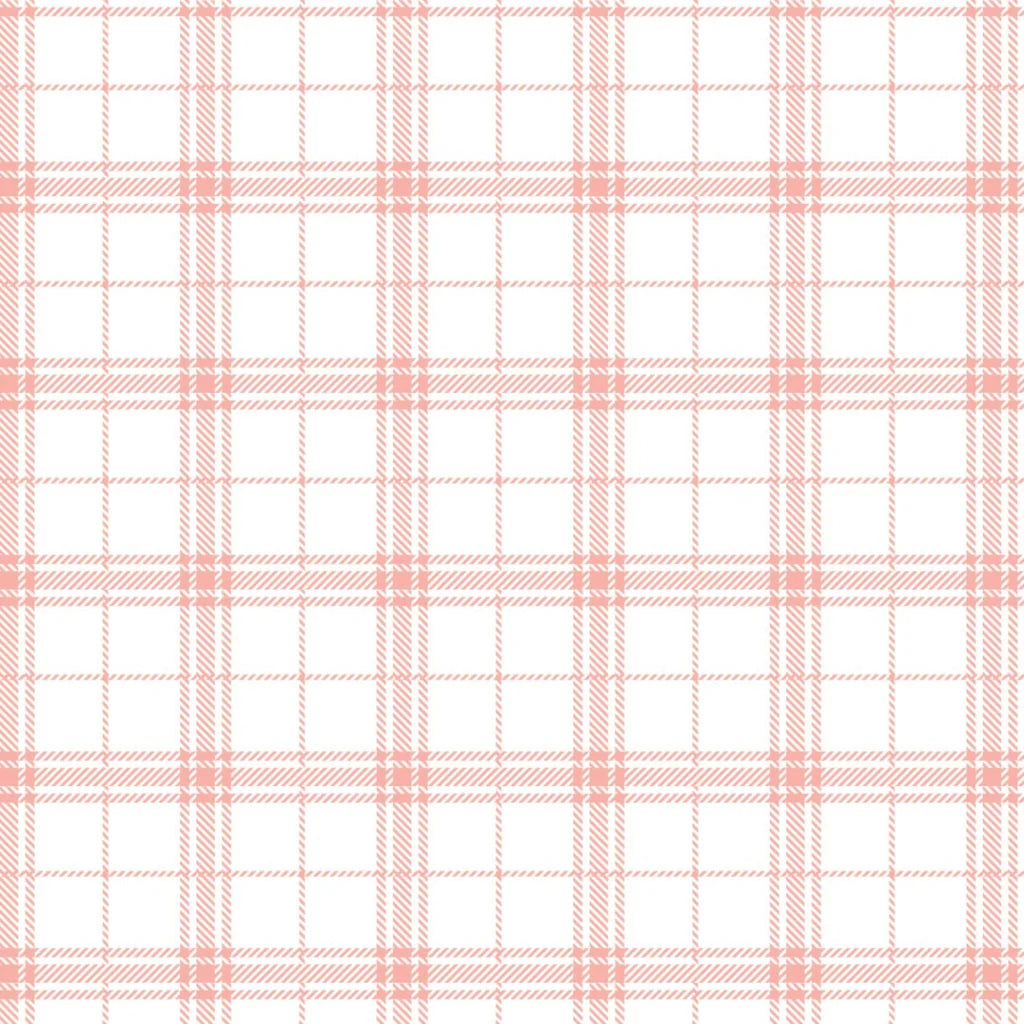 Light pink plaid print on white fabric.