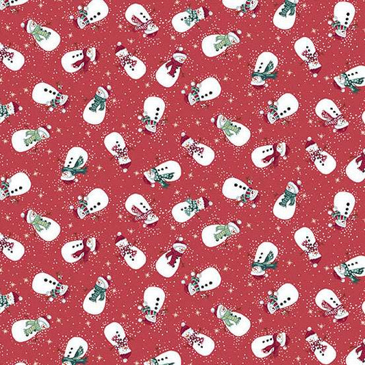 Pattern of snowmen on a red background