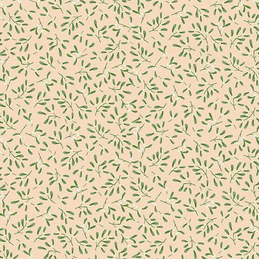 Pattern of green leaves on a cream background