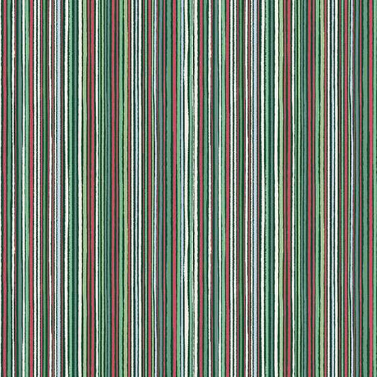 Pattern of vertical stripes in green, red, and white on a striped background