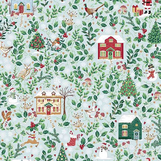 Country Christmas (Makower UK) - Cottages Blue