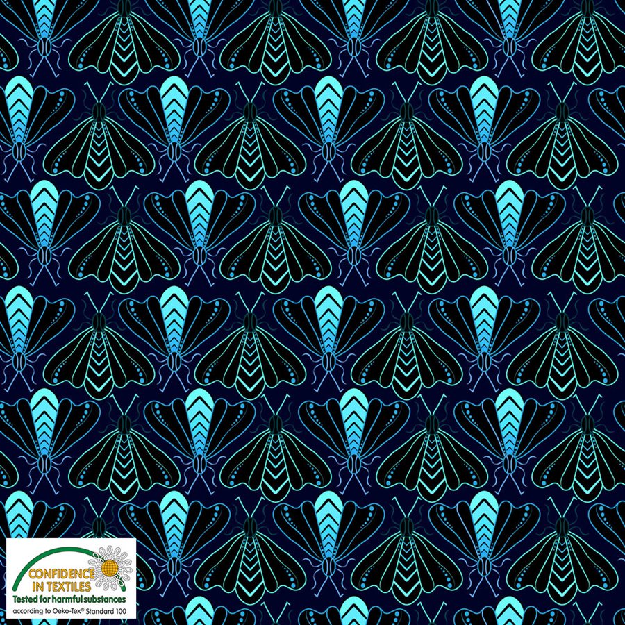 Luxury Unicorns Butterflies Blue Fat Quarter (Stof)