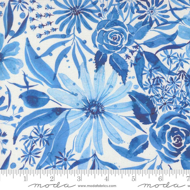 Sunshine & Blue Skies (Moda) - True Blue Florals Canvas Water