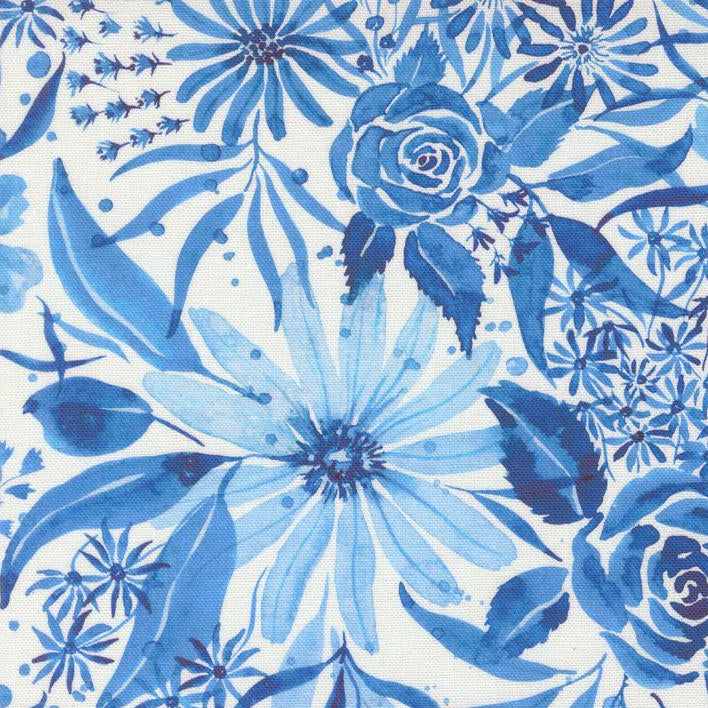 Sunshine & Blue Skies (Moda) - True Blue Florals Canvas Water