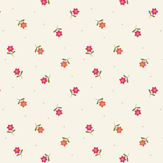 Hibiscus Hummingbird Little Flowers Cream Fat Quarter (Lewis & Irene)