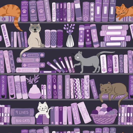 The Purrfect Book Club (Lewis & Irene) - Bookshelves & Cats Purple