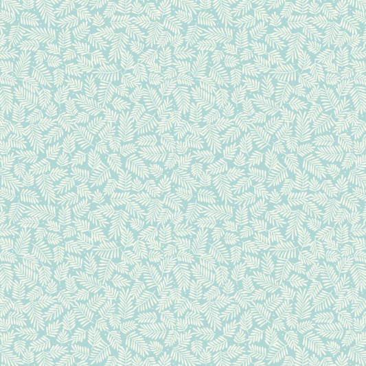 Pattern of white leaves on a light blue background