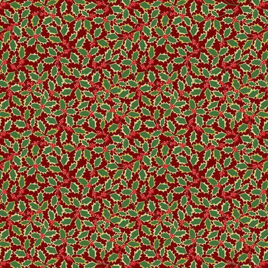 Yuletide (Lewis & Irene) - Holly Red with Metallic Gold