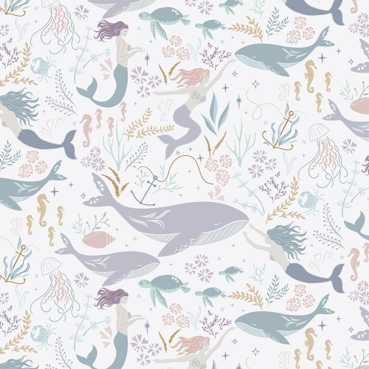 Sound of the Sea Sirens Spell Sea Mist Blue Fat Quarter (Lewis & Irene)