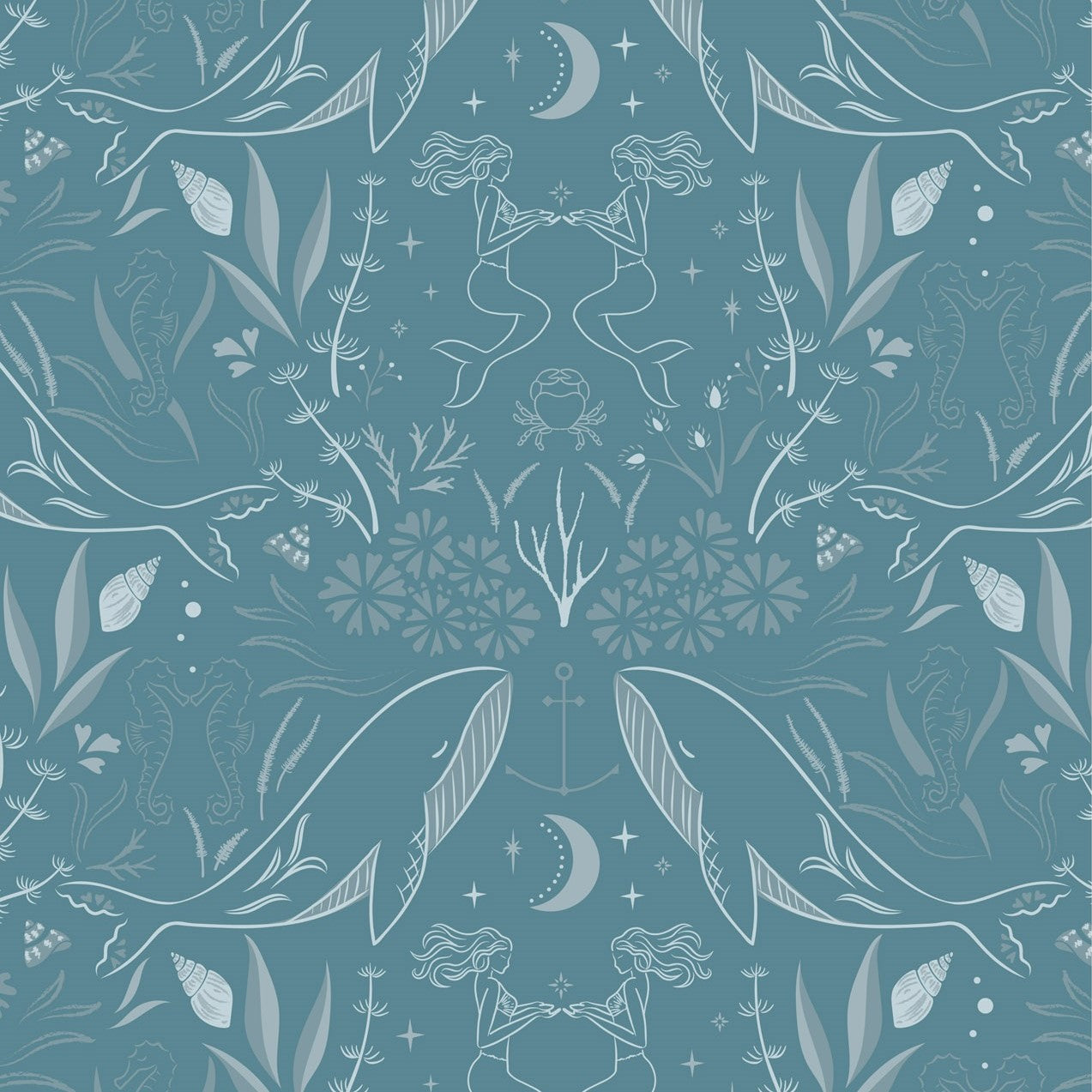 Sound of the Sea Enchanted Ocean Aegean Blue Fat Quarter (Lewis & Irene)