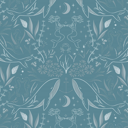 Sound of the Sea Enchanted Ocean Aegean Blue Fat Quarter (Lewis & Irene)