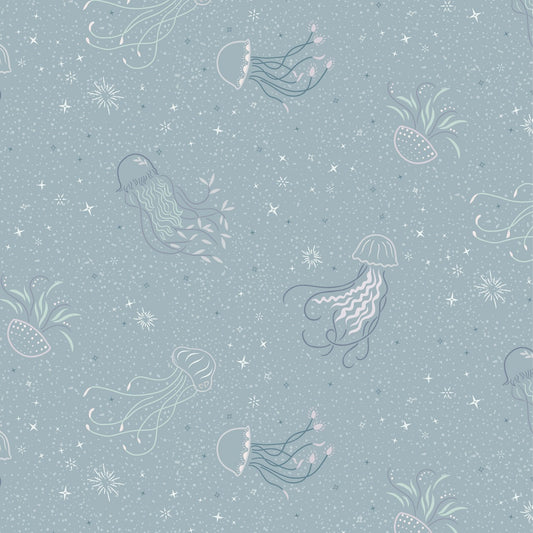 Sound of the Sea Jellyfish Dance Dusky Turquoise Fat Quarter (Lewis & Irene)