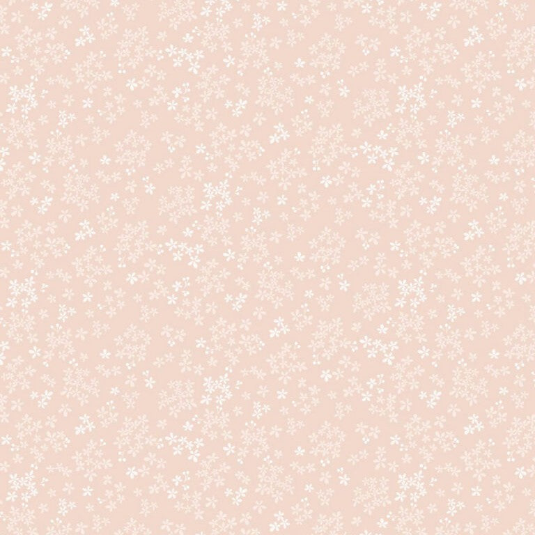 Pattern of small white flowers on a light pink background
