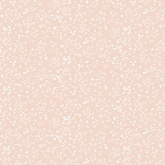 Pattern of small white flowers on a light pink background