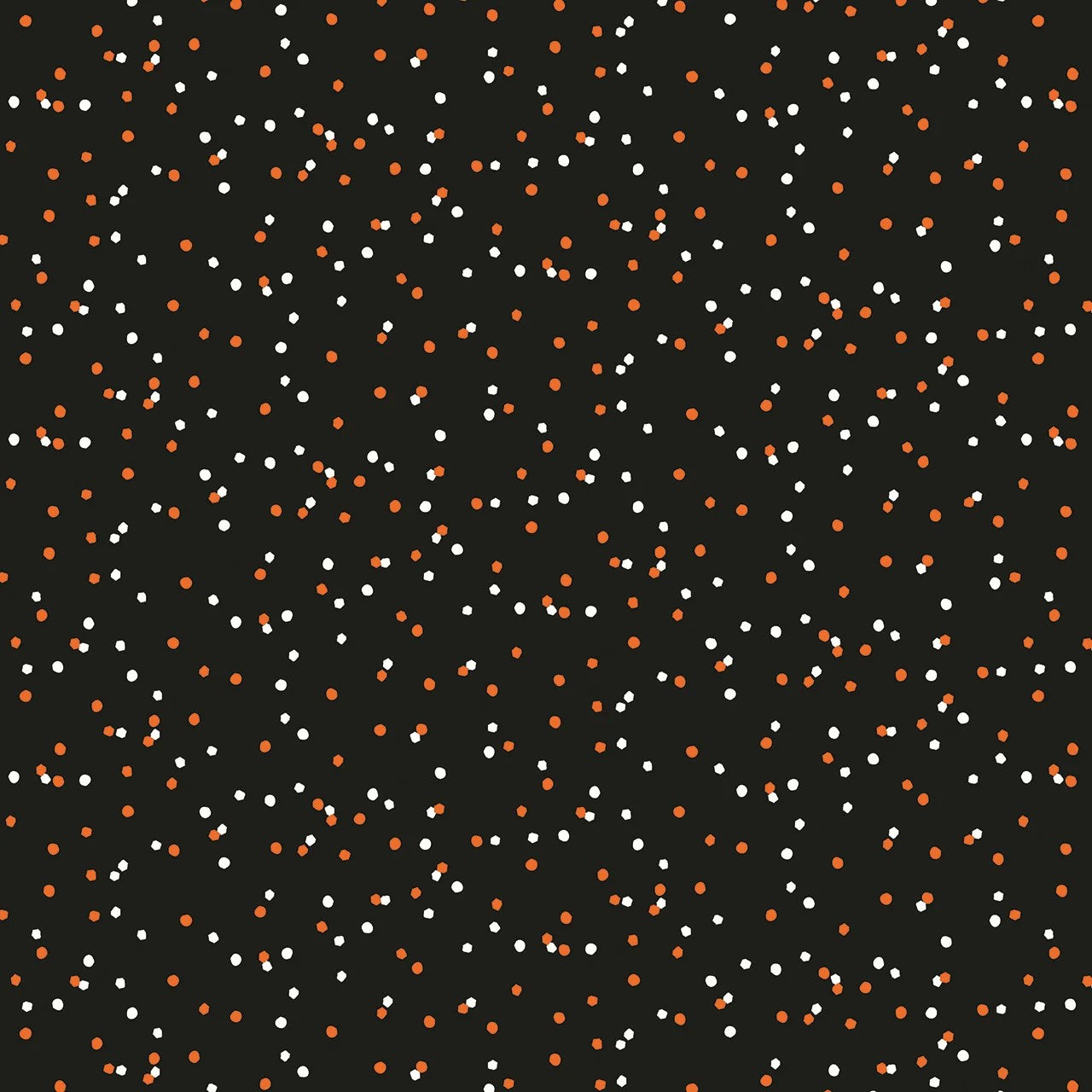 Pattern of small white and orange dots on a black background