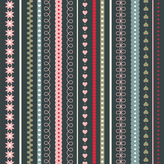 Gingerbread Season Festive Stripes Dark Fat Quarter (Lewis & Irene)