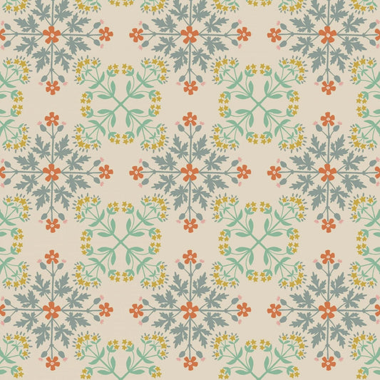 Majolica Floral Tile Cream Fat Quarter (Lewis & Irene)