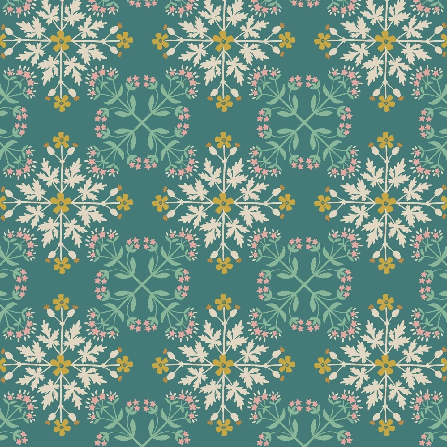 Majolica Floral Tile Green Fat Quarter (Lewis & Irene)