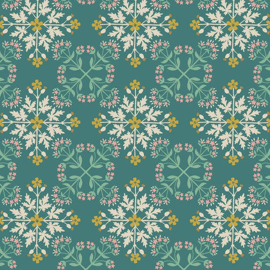 Majolica Floral Tile Green Fat Quarter (Lewis & Irene)