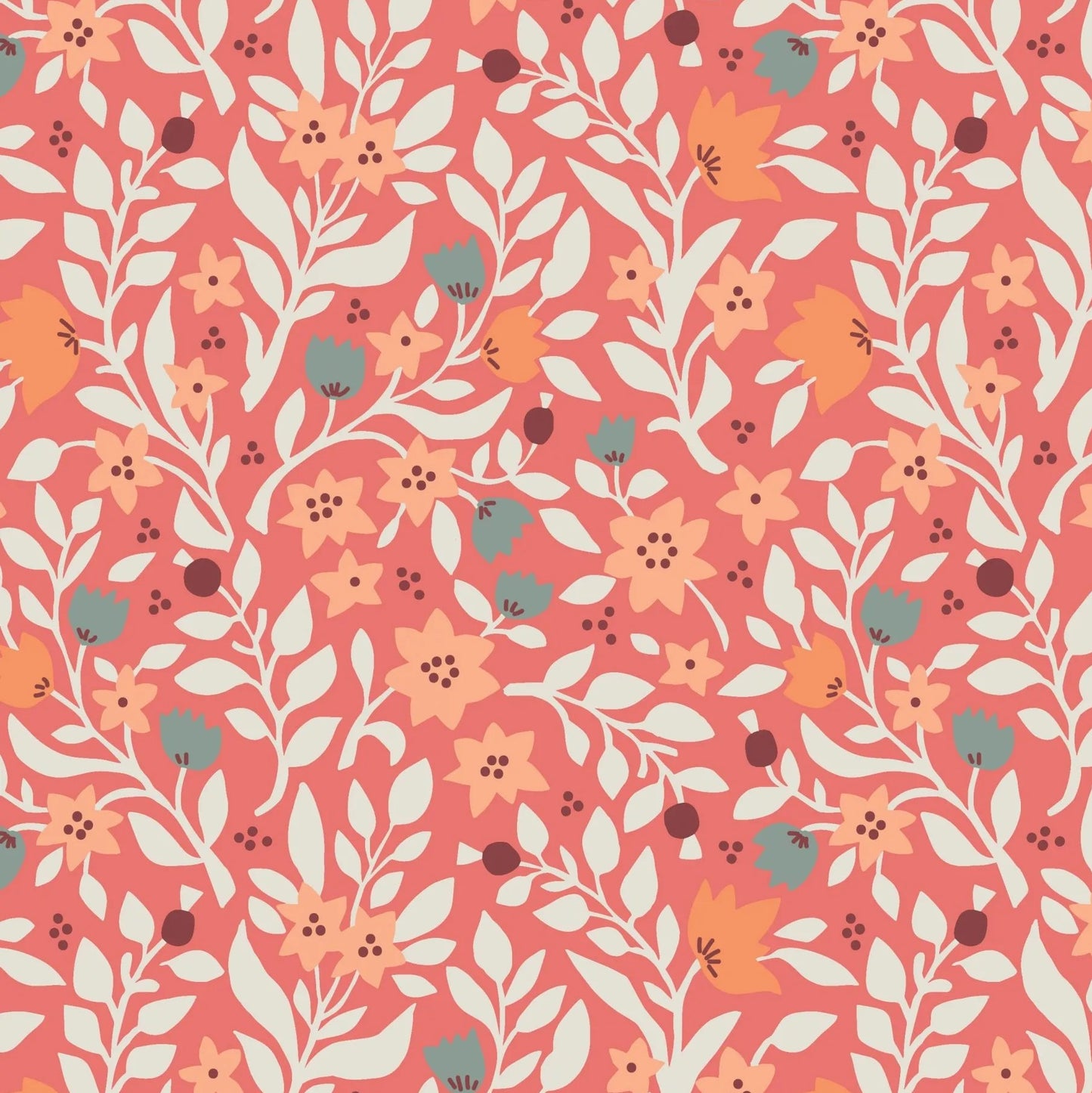 Folk Floral All Over Coral Fat Quarter (Lewis & Irene)