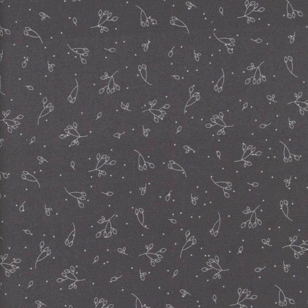 Dark gray fabric with subtle white floral pattern