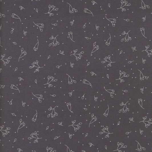 Dark gray fabric with subtle white floral pattern