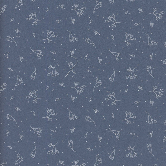 Navy blue fabric with small white floral pattern