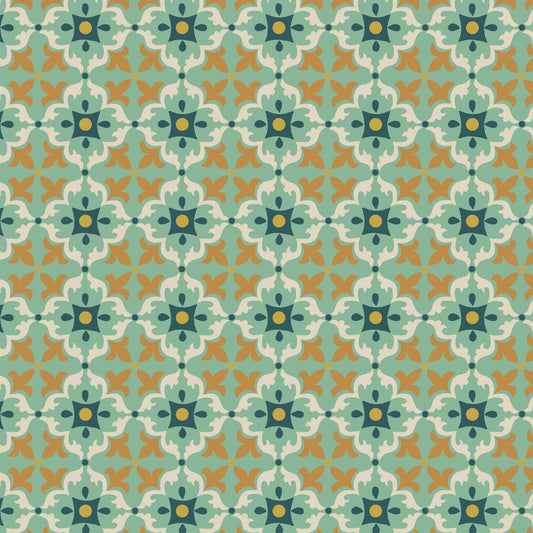 Majolica Multi Tile Green Fat Quarter (Lewis & Irene)