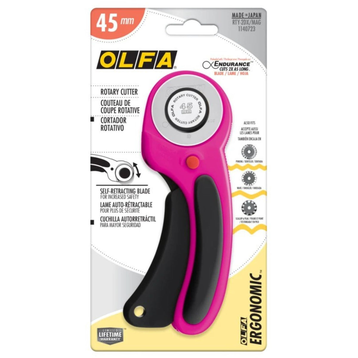 OLFA Ergonomic Handle Rotary Cutter 45mm - Magenta