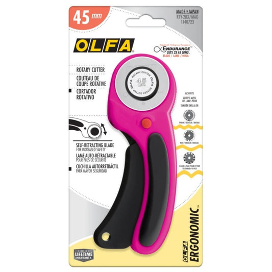 OLFA Ergonomic Handle Rotary Cutter 45mm - Magenta
