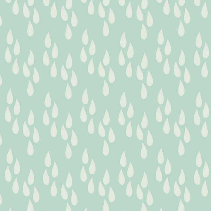 Pattern of white raindrops on a light blue background