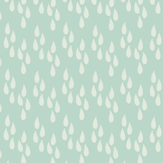 Pattern of white raindrops on a light blue background