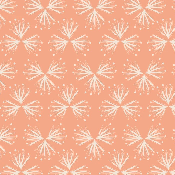 White floral pattern on a coral background