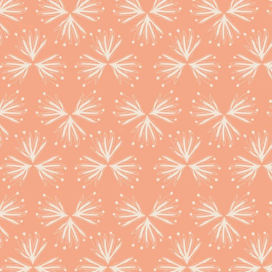 White floral pattern on a coral background