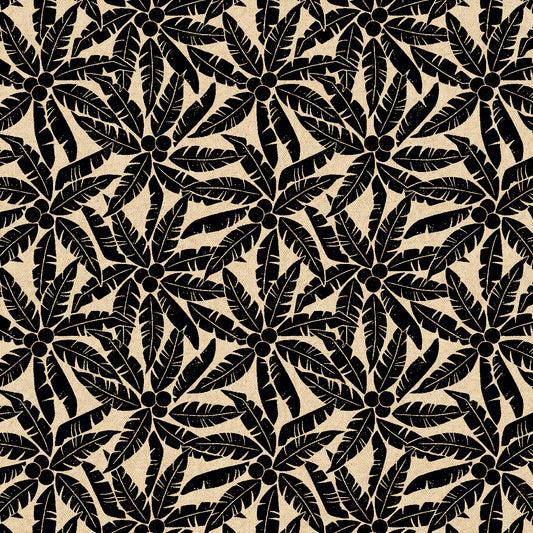 Black floral pattern on a beige background
