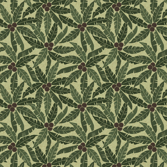 Pattern of green leaves with brown centers on a green background