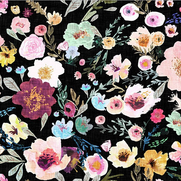 New Earth Digital Floral Black Fat Quarter (Clothworks)